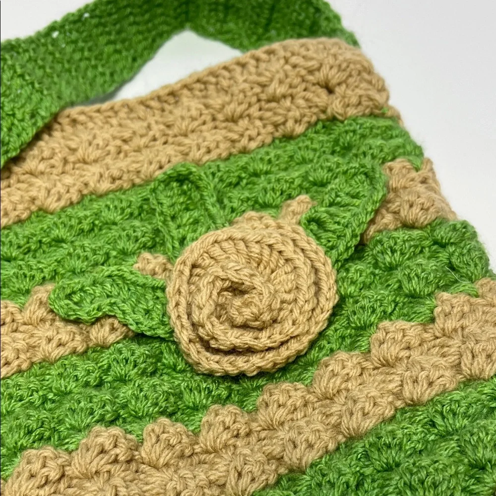 Green and Tan Crochet Shoulder Bag